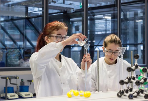Two science students working in the lab