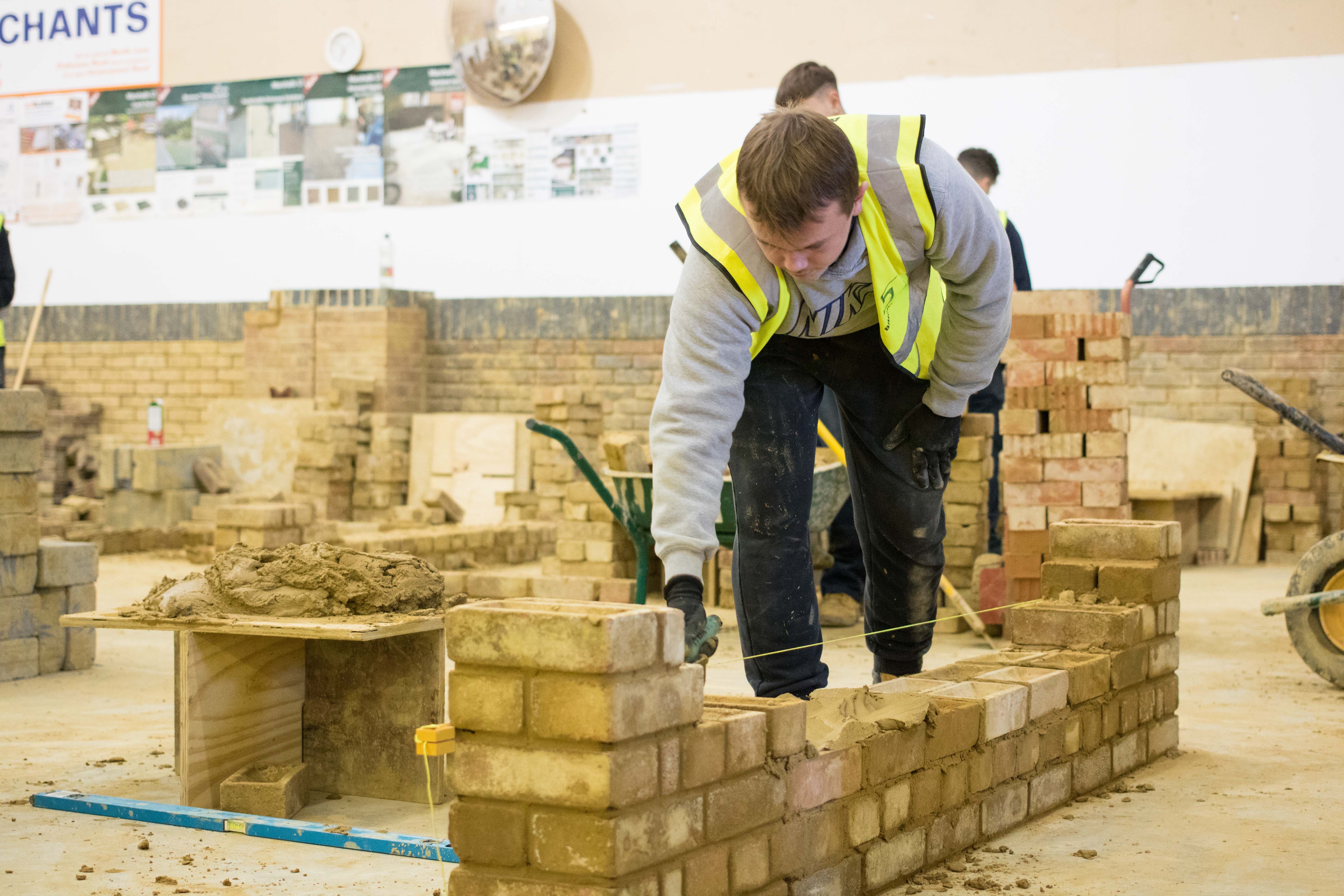 Student working in bricklaying workshop