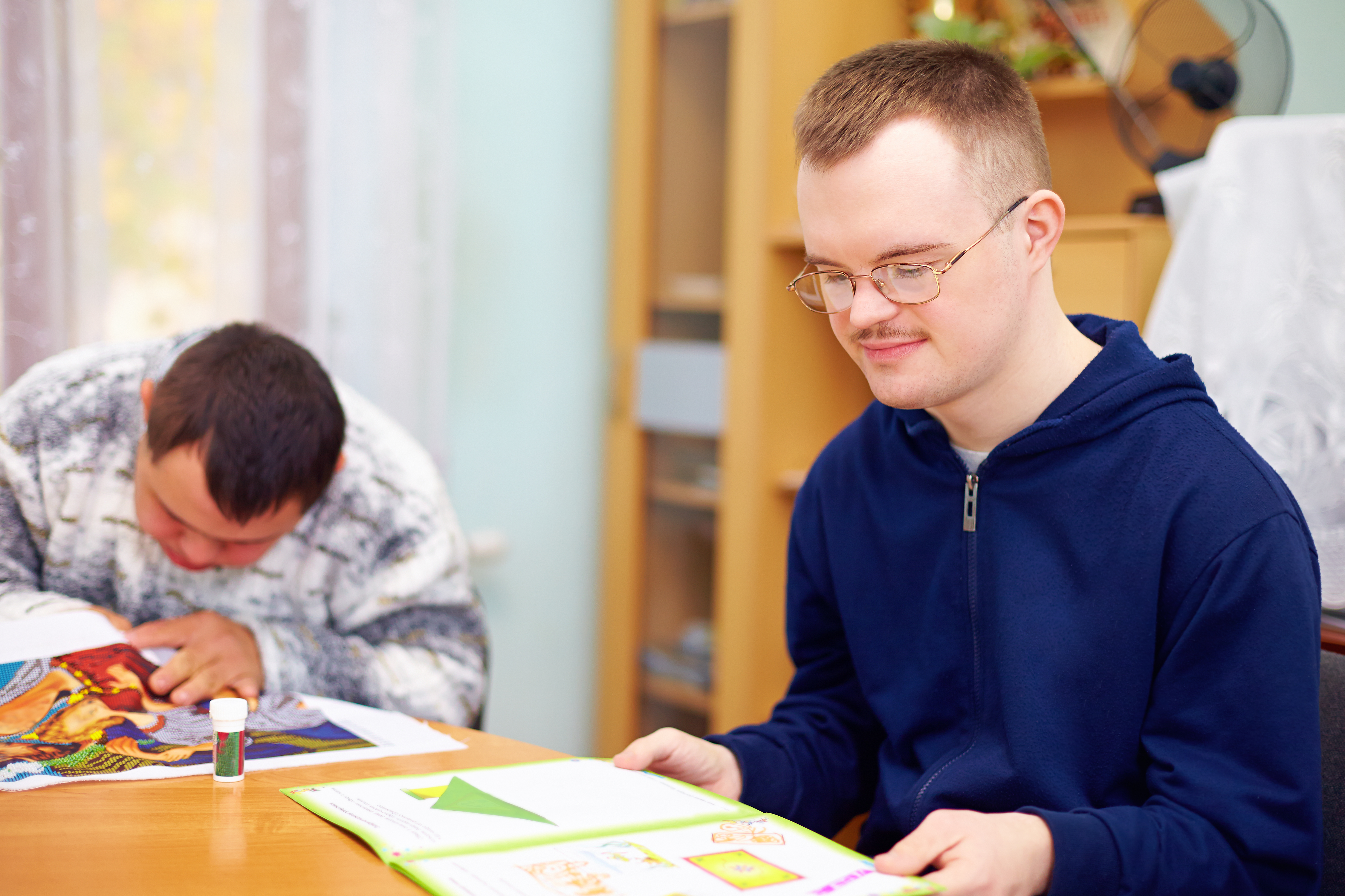Students working in a special education needs classroom