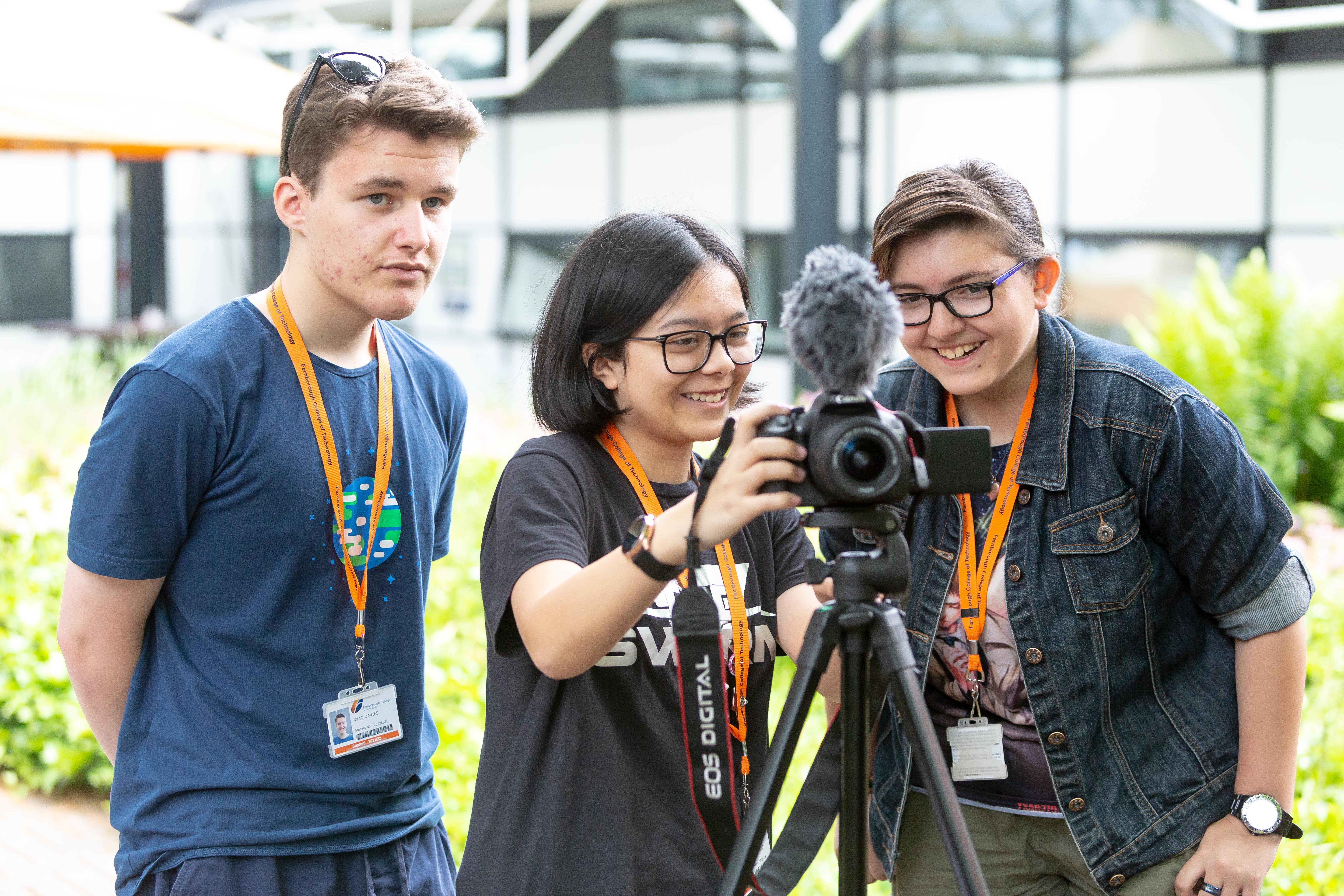 Media students using cameras